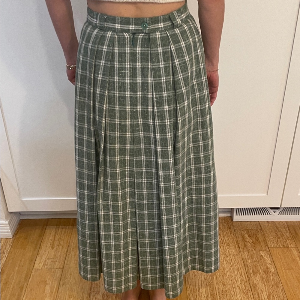 Elegant Green Plaid A-Line Skirt - Picture 4 of 4